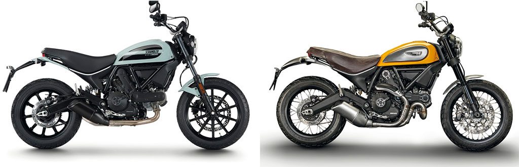 Queste le principali differenze fra i due modelli di diversa cilindrata: a sx il 400, a dx l'800 cc.